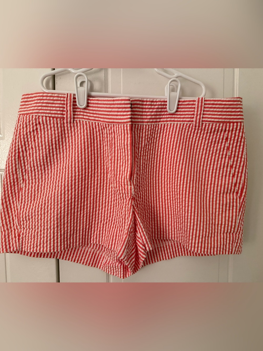 J. Crew Salmon and White Striped Seersucker Shorts size 4